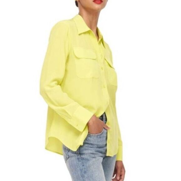 Equipment Slim Signature Neon Green Silk Long Sleeve Button Up Shirt | Size S - Picture 1 of 9